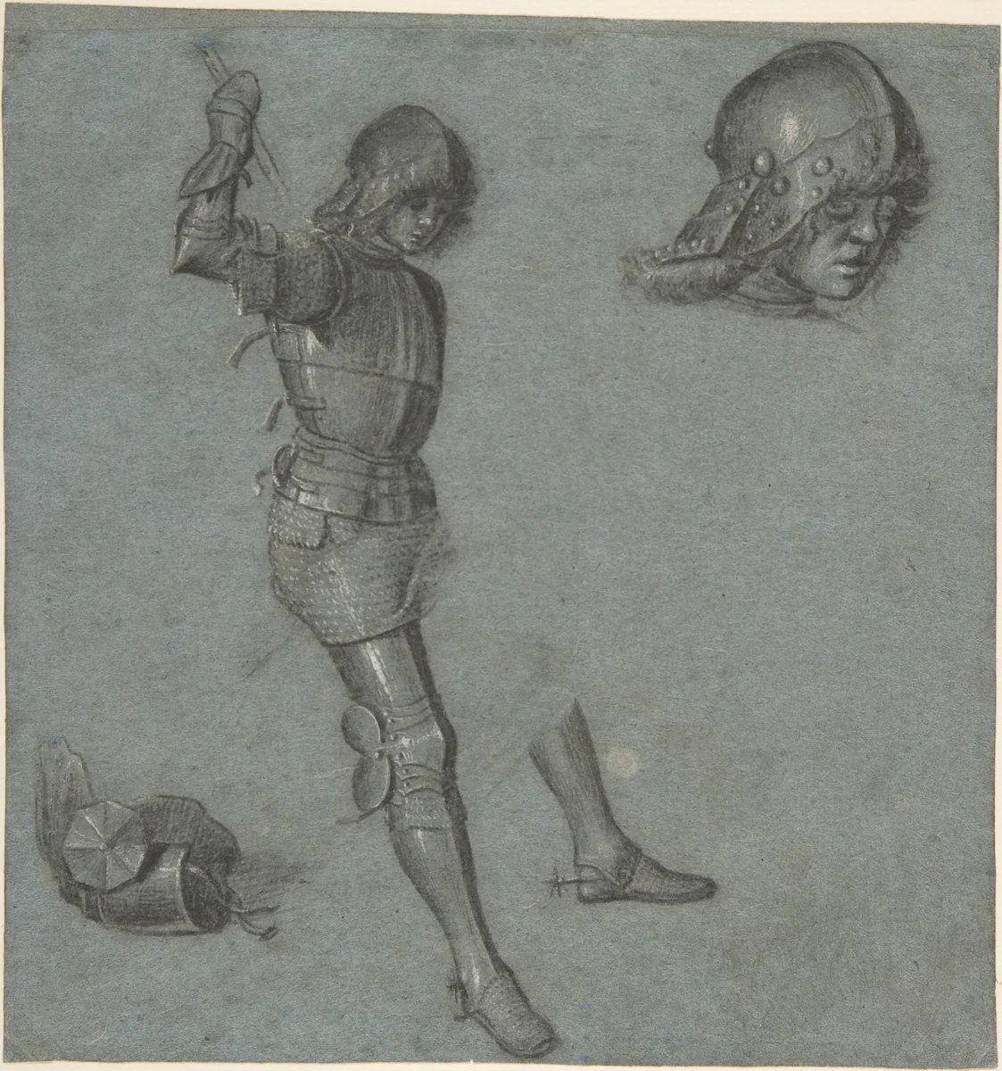 Studies of a Seated Youth in Armor by Vittore Carpaccio, drawing, 1500-1510