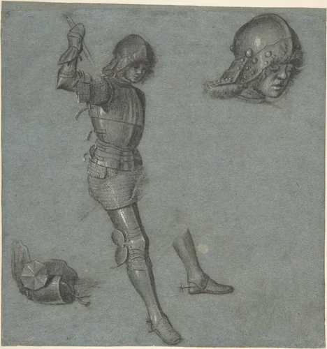 Studies of a Seated Youth in Armor by Vittore Carpaccio, drawing, 1500-1510