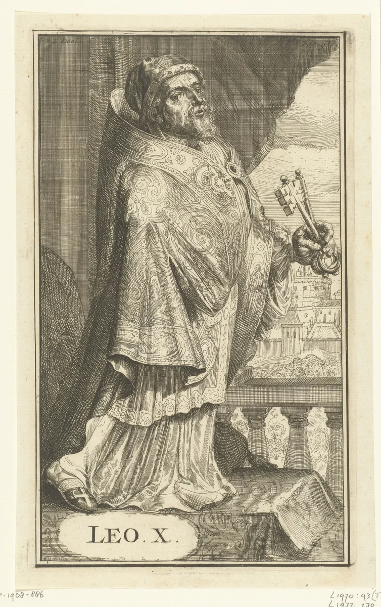 Portret van Leo X by Romeyn de Hooghe, print, 1701