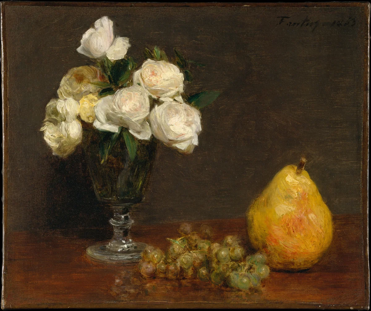 Still Life with Roses and Fruit by Henri Fantin-Latour, painting, 1863
