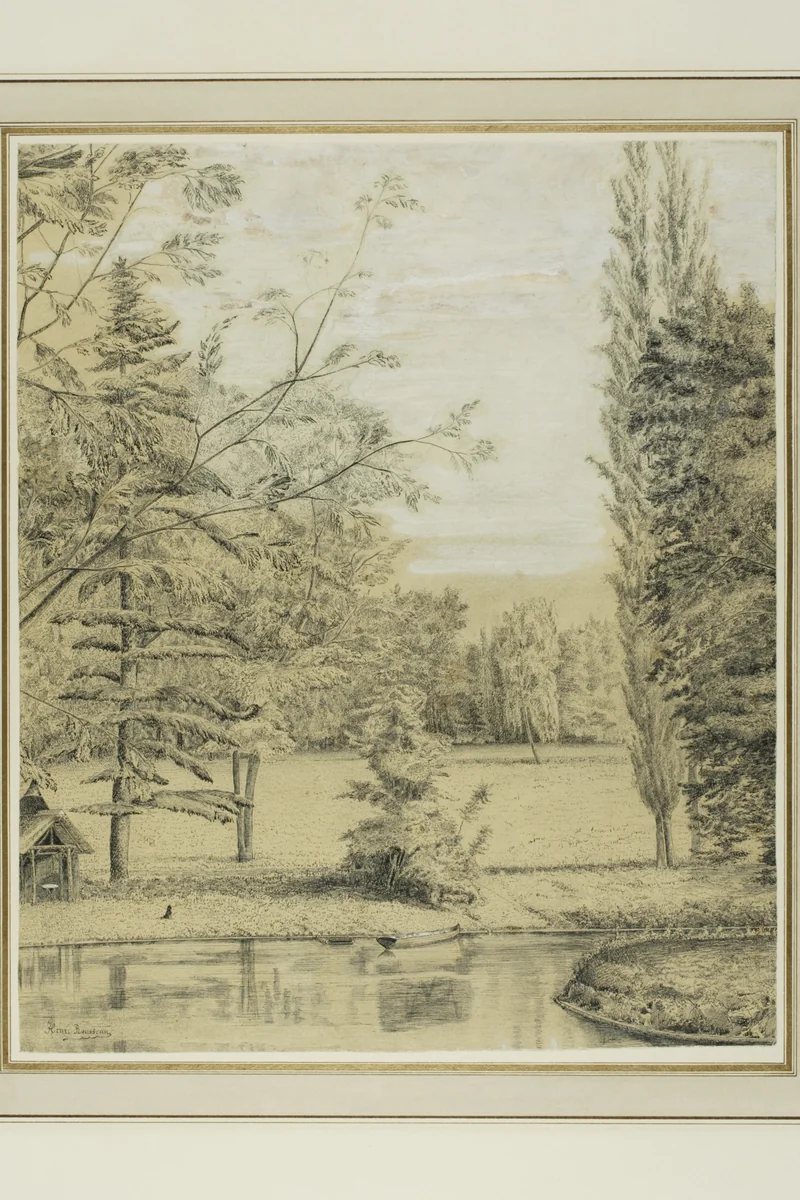 River and Park Landscape by Henri Rousseau, drawing, 1860-1890