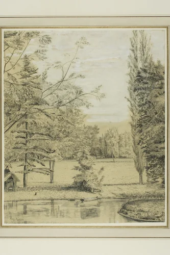 River and Park Landscape by Henri Rousseau, drawing, 1860-1890