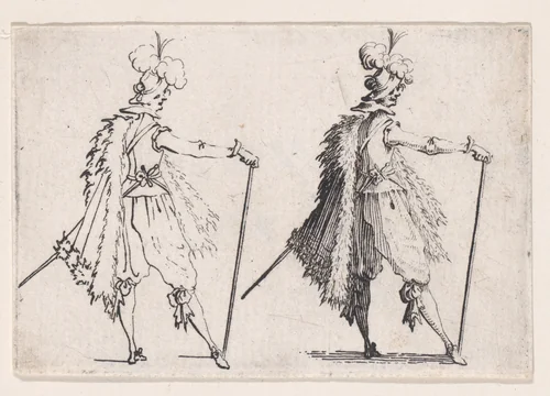 Le Gentilhomme a la Grande Canne (The Gentleman with the Large Cane), from "Les Caprices" Series A, The Florence Set by Jacques Callot, print, 1617