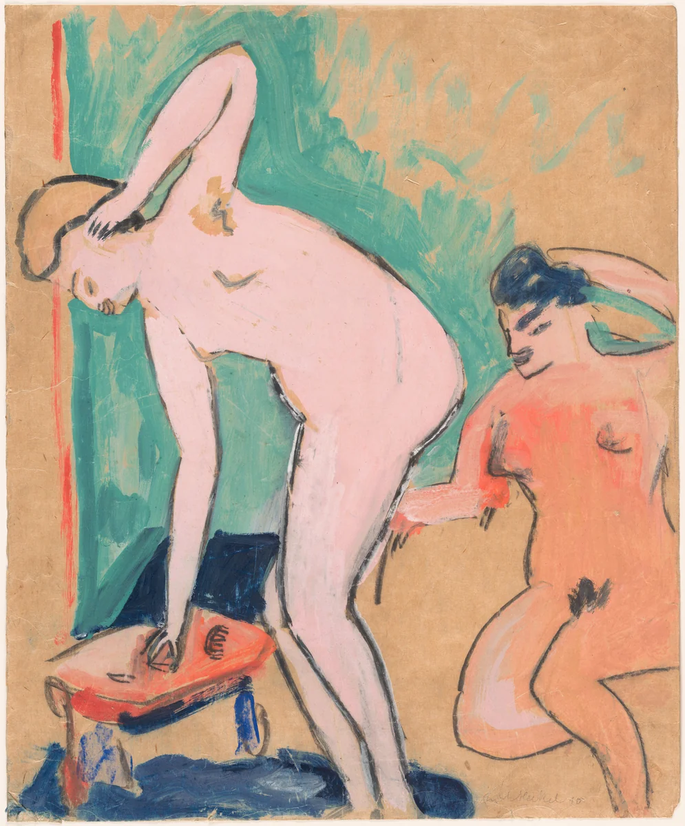 Two Female Nudes (Zwei weibliche Akte) by Erich Heckel, drawing, 1910