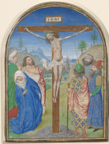 Christus aan het kruis by Simon Marmion, manuscript, 1460-1470