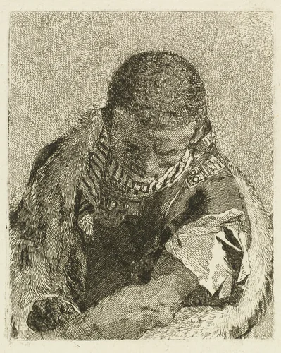 Head of a Moor Bending Forward by Giovanni Domenico Tiepolo, print, 1770