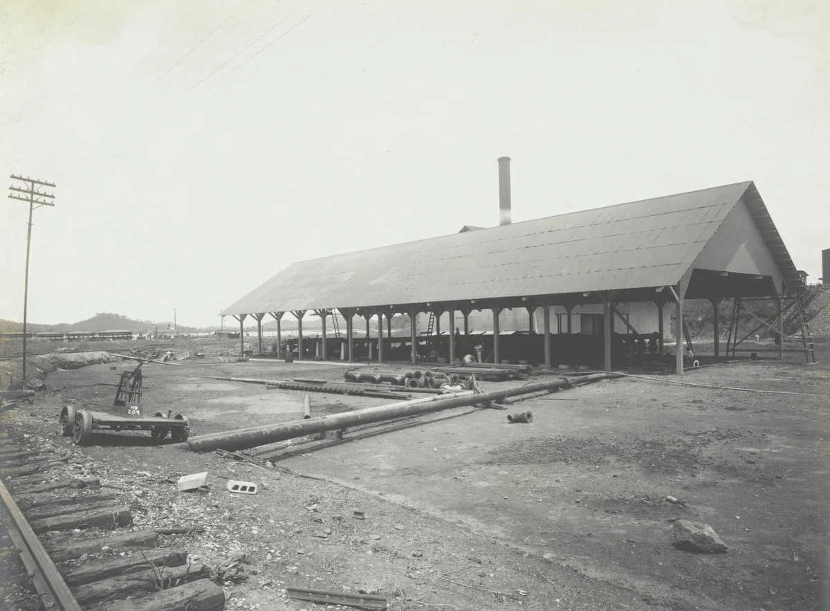 Pacific Terminal Oil handling plant. Shed over manifolds by Unidentified Photographer, photograph, 1915