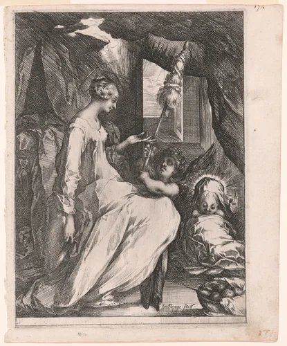 The Virgin and Child with Distaff and an Angel by Jacques Bellange, print, 1610-1620