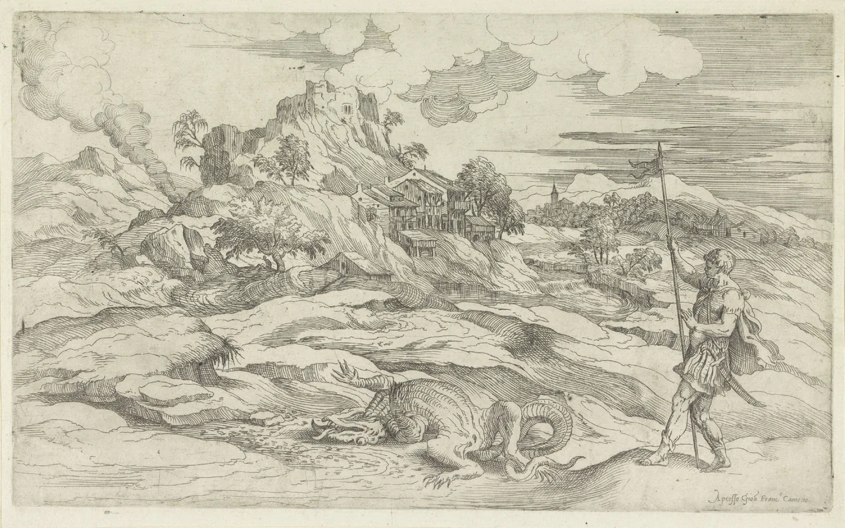 Heilige Joris en de draak by anonymous, print, 1552-1575