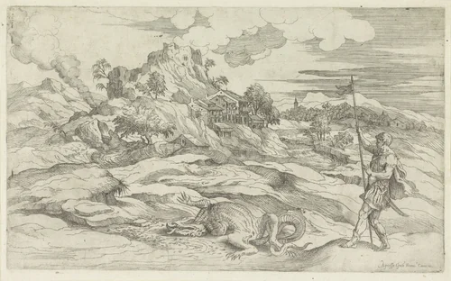 Heilige Joris en de draak by anonymous, print, 1552-1575