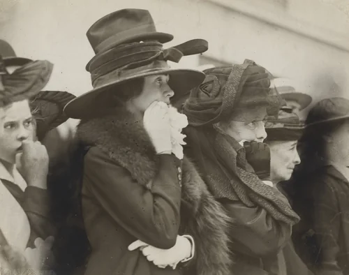 Mother, Wife, and Sweetheart Watching Boys of the Seventh Regimen as They Marched Away to War by Underwood and Underwood, photograph, 1917