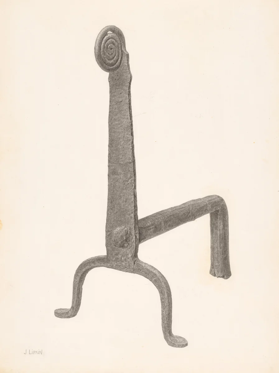 Andiron (one of pair) by Jacob Lipkin, index of american design, 1940