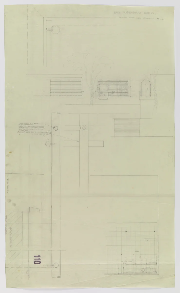 Tugendhat House, Brno, Czech Republic (Arbor on the terrace. Elevation, plan and section) by Ludwig Mies van der Rohe, mies van der rohe archive, 1928