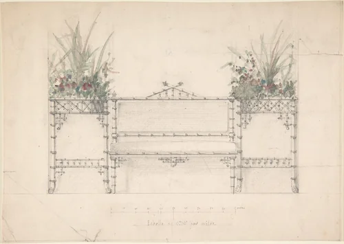 Design for Chinois Bench and Planters by anonymous, drawing, 1800-1899