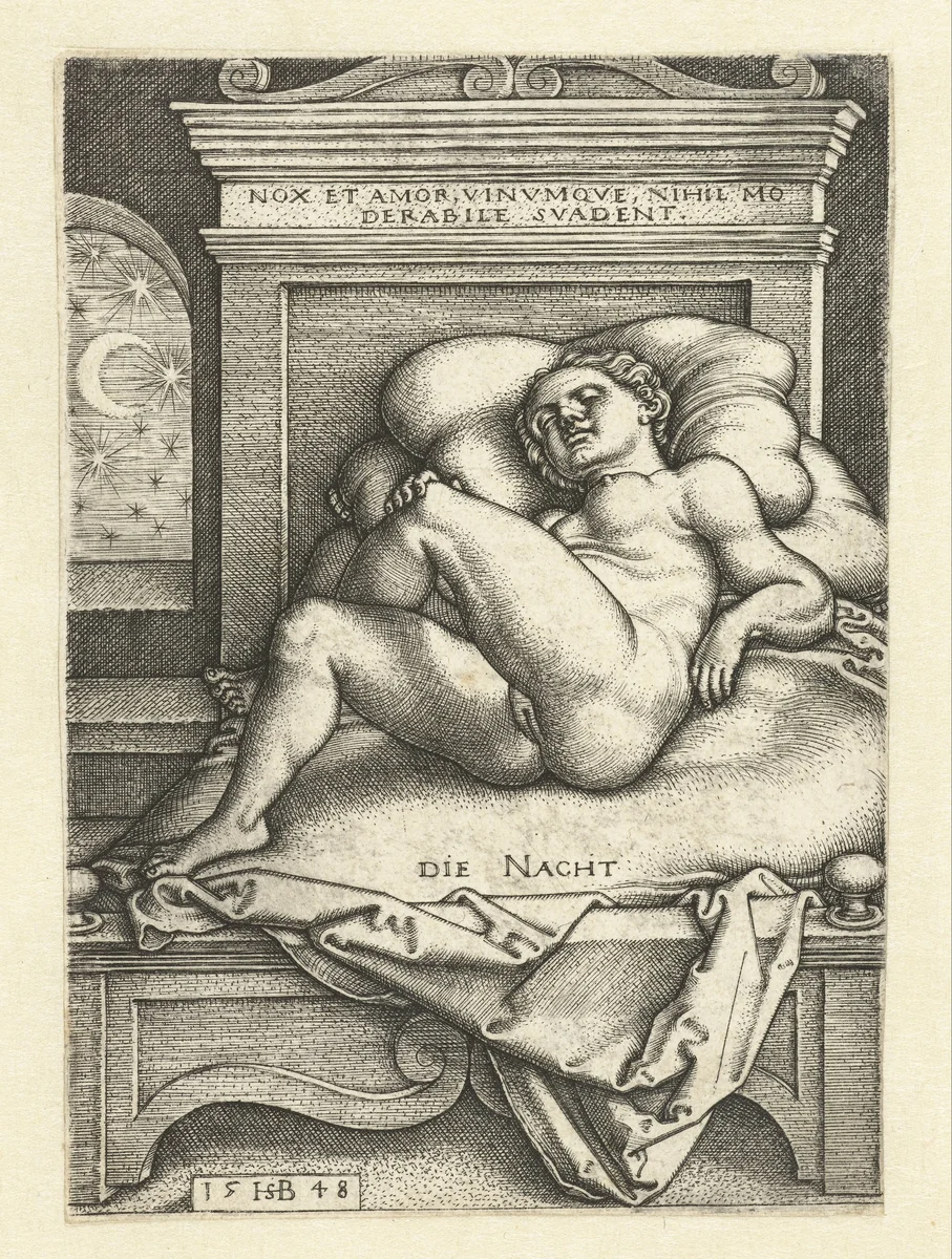 Slapende naakte vrouw als de Nacht by Unknown, print, 1548