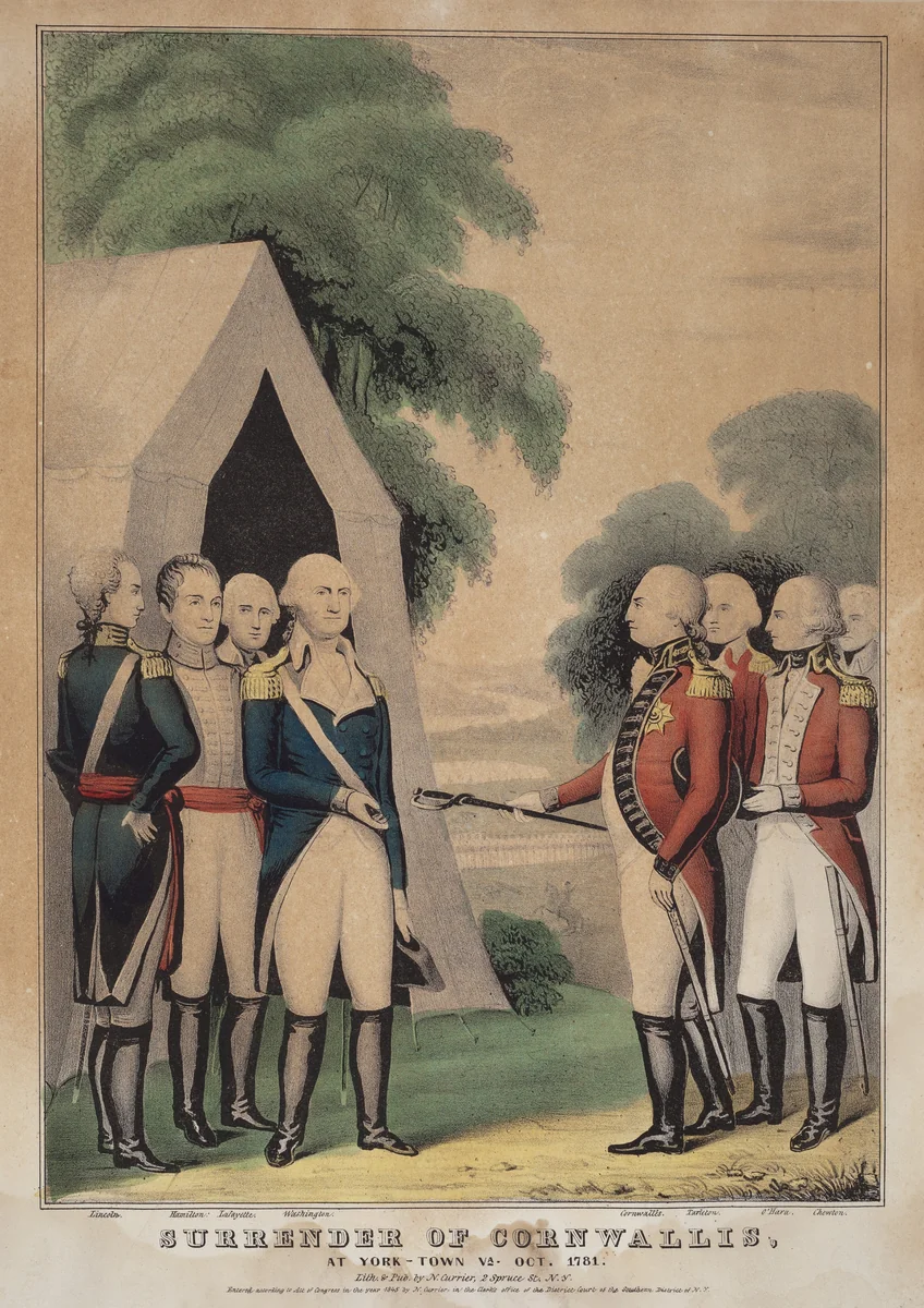 Surrender of Cornwallis: At York-Town Va. Oct. 1781 by Nathaniel Currier, print, 1845