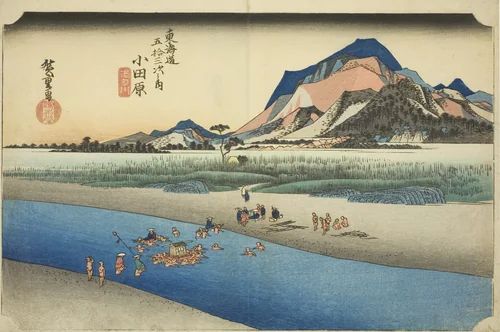 Odawara: The Sakawa River (Odawara, Sakawagawa), from the series "Fifty-three Stations of the Tokaido Road (Tokaido gojusan tsugi no uchi)," also known as the Hoeido Tokaido by Utagawa Hiroshige (歌川広重), print, 1828-1839