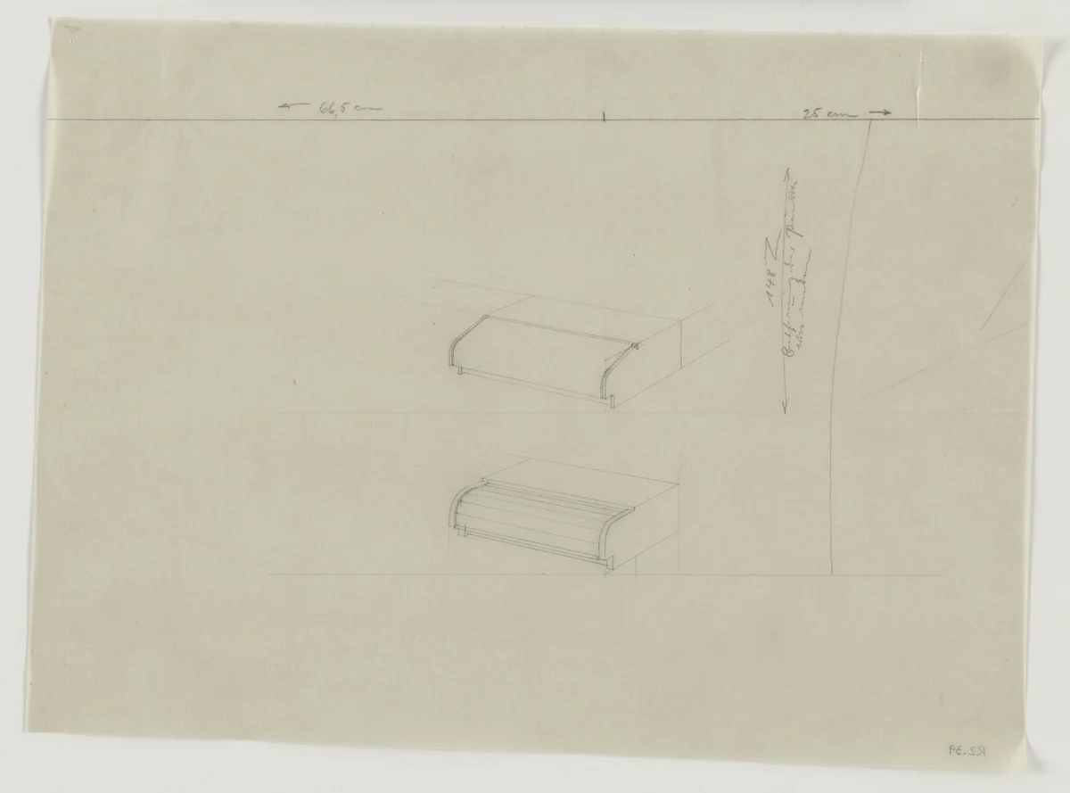 Design for Telefunken Record Player, Two perspectives by Lilly Reich, mies van der rohe archive, 1937