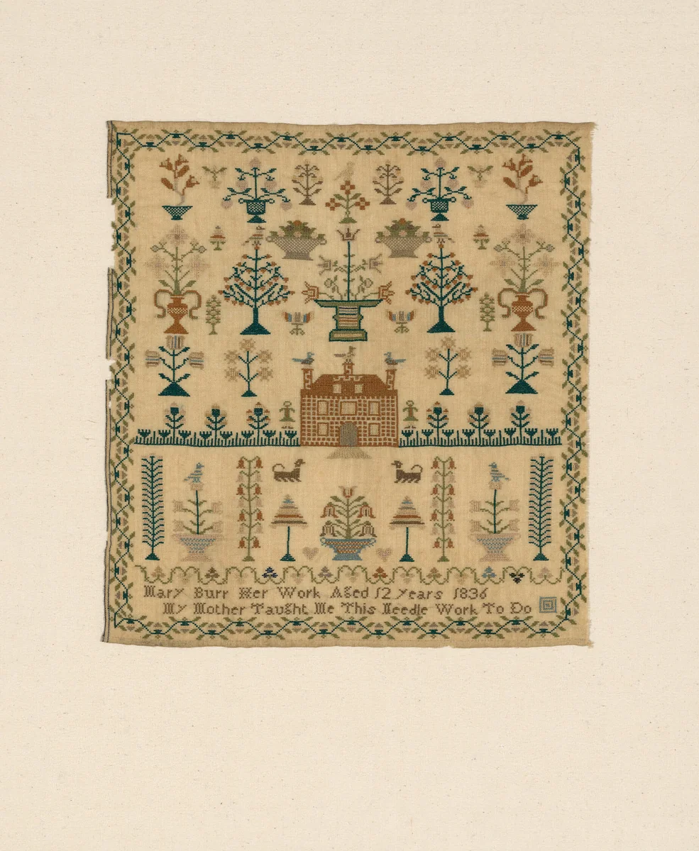 Sampler by Mary Burr, textile, 1836