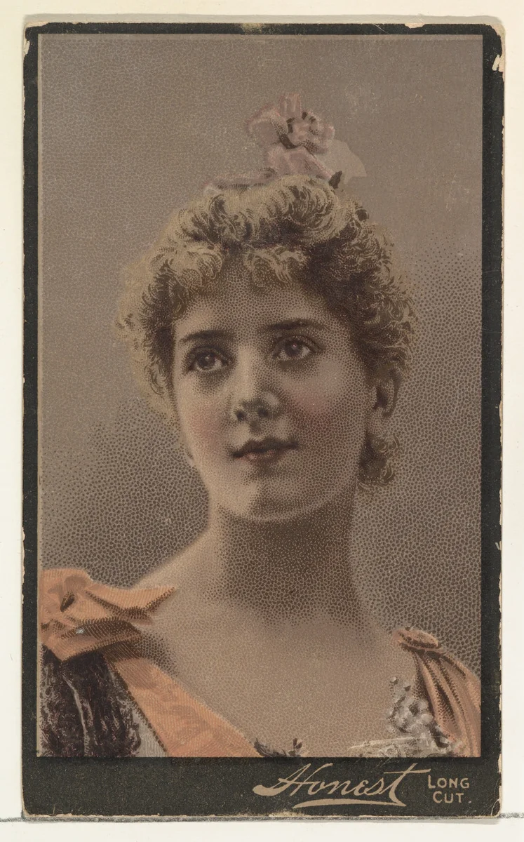 Actress wearing pink flower in hair, from Stars of the Stage, Third Series (N131) issued by Duke Sons & Co. to promote Honest Long Cut Tobacco by W. Duke, Sons & Co., print, 1891-1892