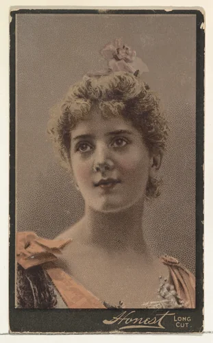 Actress wearing pink flower in hair, from Stars of the Stage, Third Series (N131) issued by Duke Sons & Co. to promote Honest Long Cut Tobacco by W. Duke, Sons & Co., print, 1891-1892