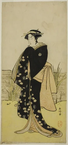 The Actor Segawa Kikunojo III as Oshichi in the Play Junshoku Edo Murasaki, Performed at the Ichimura Theater in the First Month, 1779 by Katsukawa Shunko, print, 1774-1784