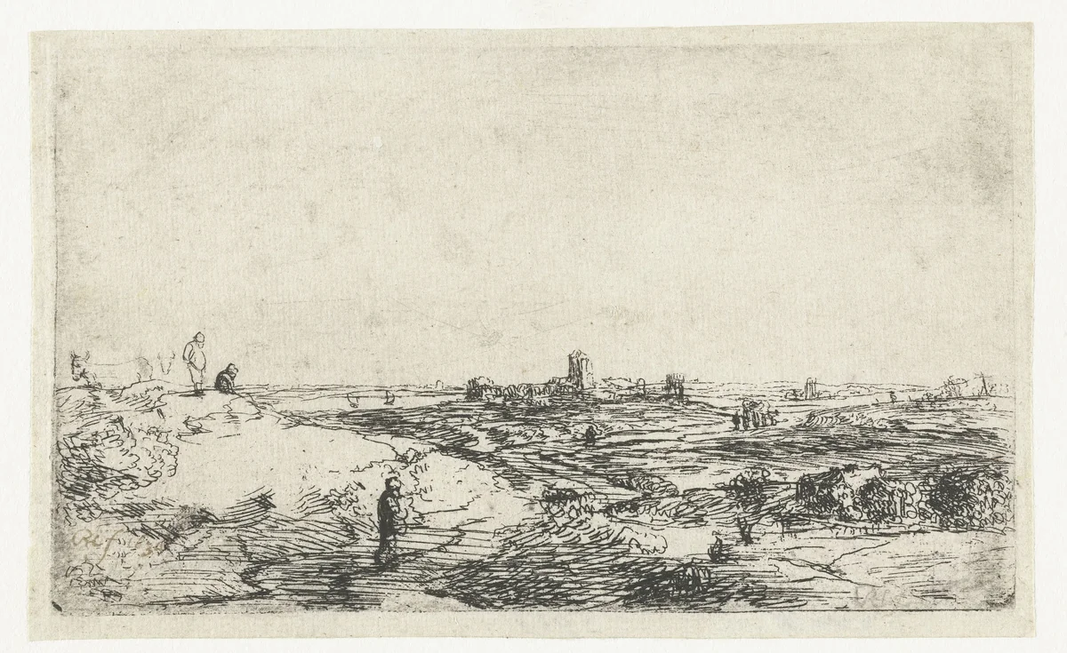 Landschap met een koe by anonymous, print, 1630-1700