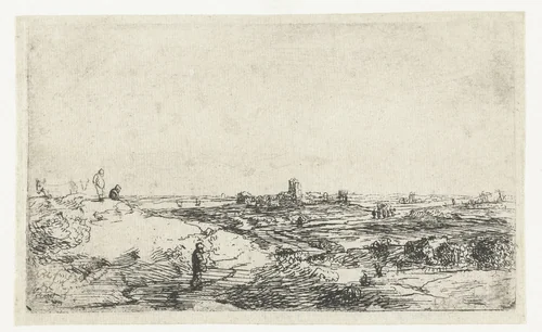 Landschap met een koe by anonymous, print, 1630-1700