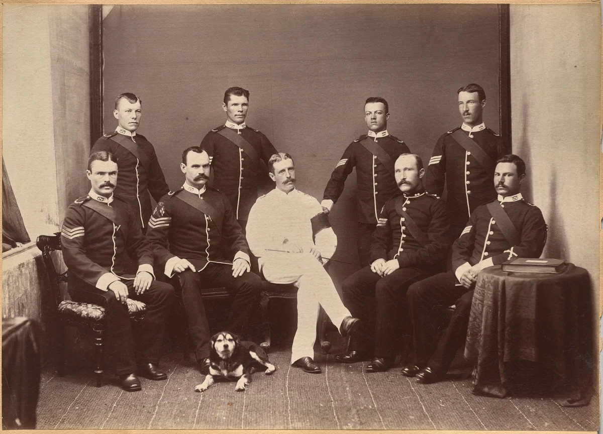 Captain Watkins and Non Com. officers by Raja Deen Dayal, photograph, 1877-1892