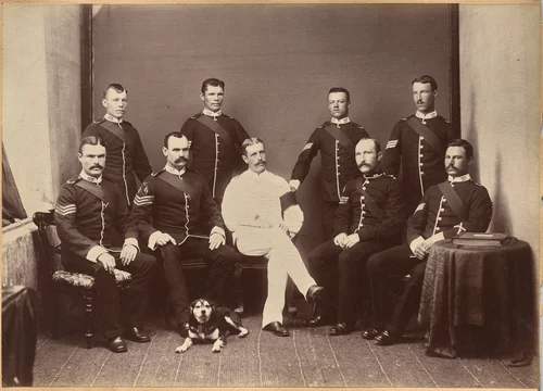 Captain Watkins and Non Com. officers by Raja Deen Dayal, photograph, 1877-1892