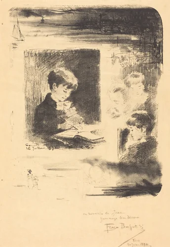 Enfant Dessinant (Child Drawing) by Félix-Hilaire Buhot, print, 1894