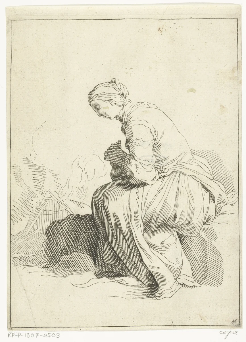 Biddende vrouw by anonymous, print, 1679-1750