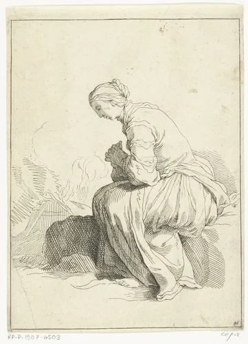 Biddende vrouw by anonymous, print, 1679-1750