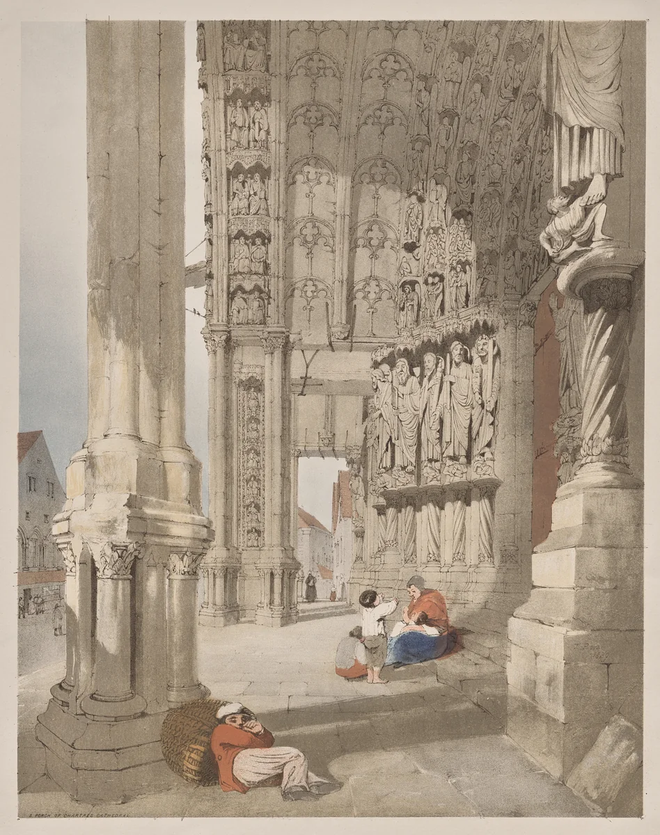 Picturesque Architecture in Paris, Ghent, Antwerp, Rouen: South Porch of Chartres Cathedral, Chartres, France by Thomas Shotter Boys, other, 1839