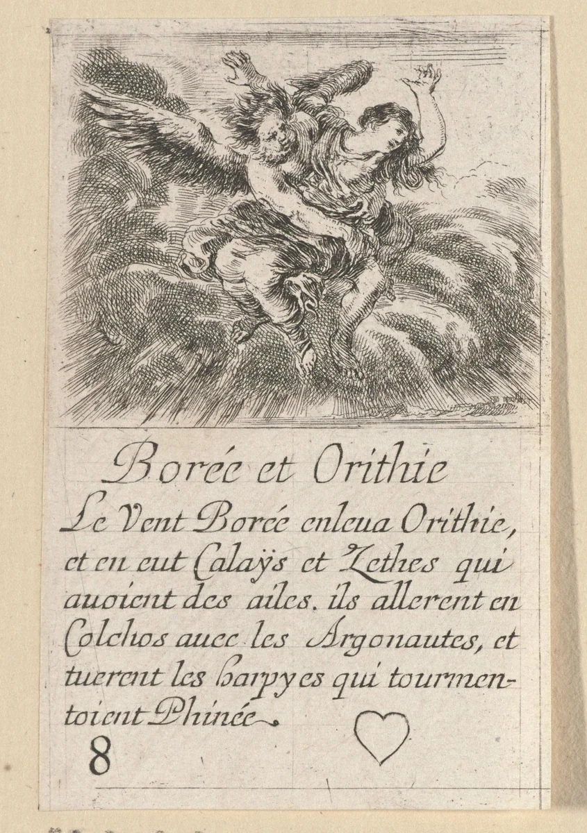 Boreas en Oreithyia by Stefano della Bella, print, 1620-1664