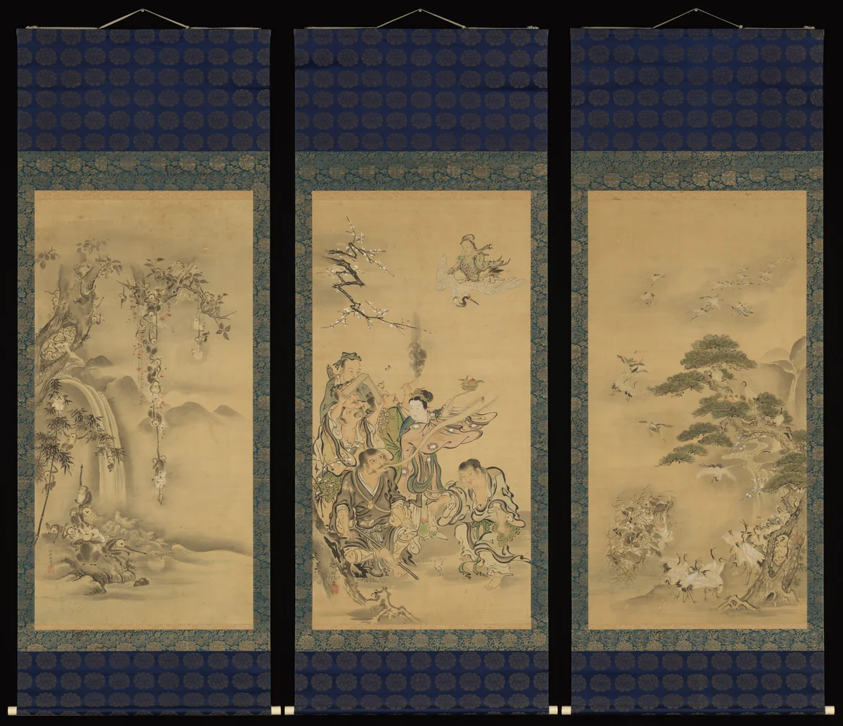 Eight Daoist Immortals, Cranes, and Gibbons by Kano Tanshin, painting, 1667-1733