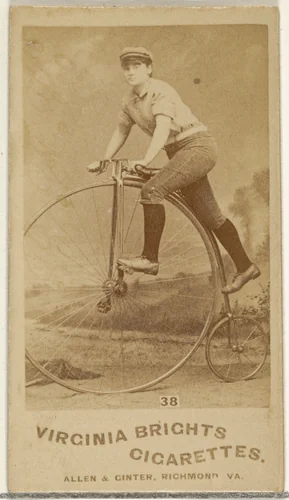 Card 38, from the Girl Cyclists series (N49) for Virginia Brights Cigarettes by Allen & Ginter, photograph, 1887