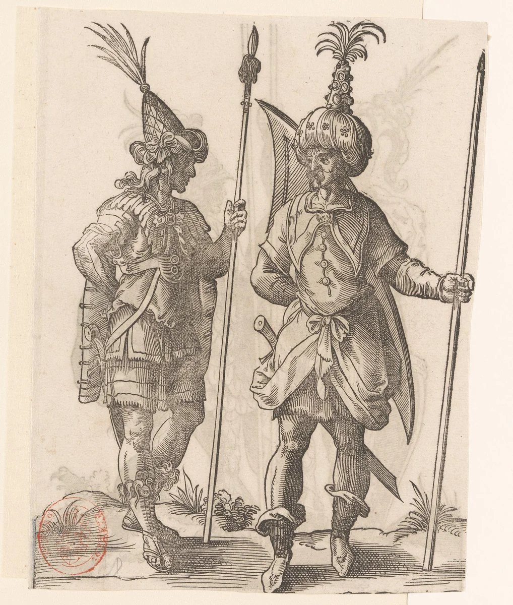 Twee soldaten in Perzische dracht by Jost Amman, print, 1584