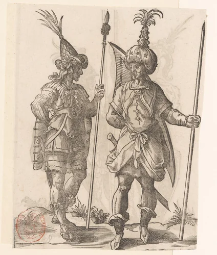 Twee soldaten in Perzische dracht by Jost Amman, print, 1584