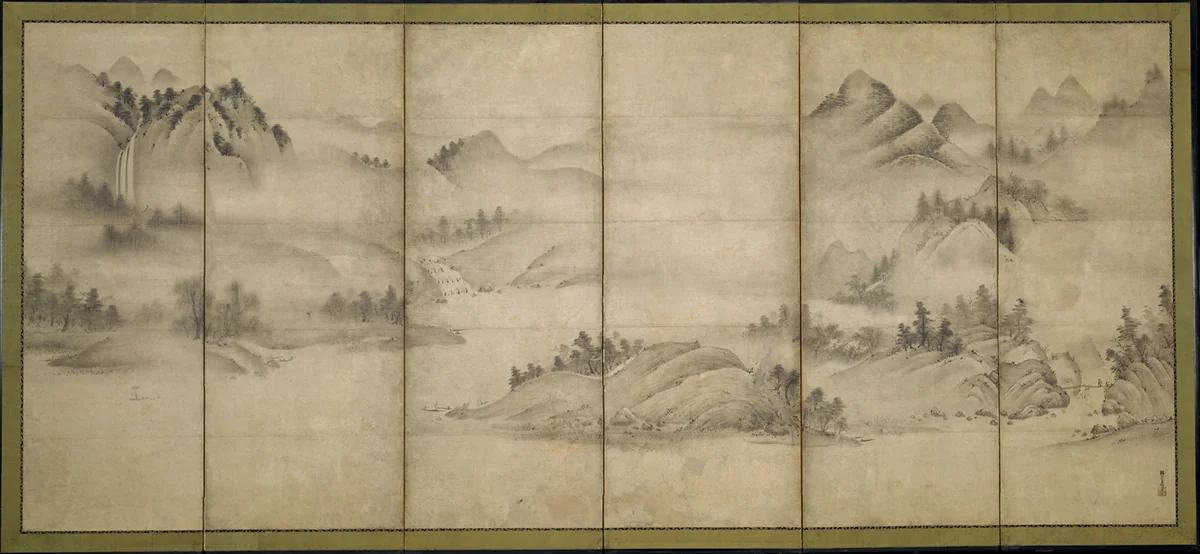 Landscape of the Four Seasons (Eight Views of the Xiao and Xiang Rivers) by Sōami, painting, 1500-1533