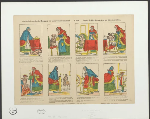 Moeder Moreau en haar wonderbaarlijke hond by anonymous, print, 1833-1911