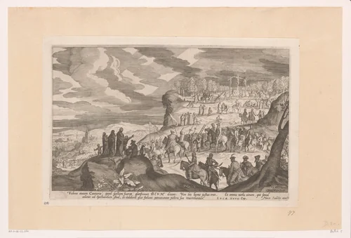 Landschap met Golgota en de Kruisiging by Unknown, print, 1586-1630