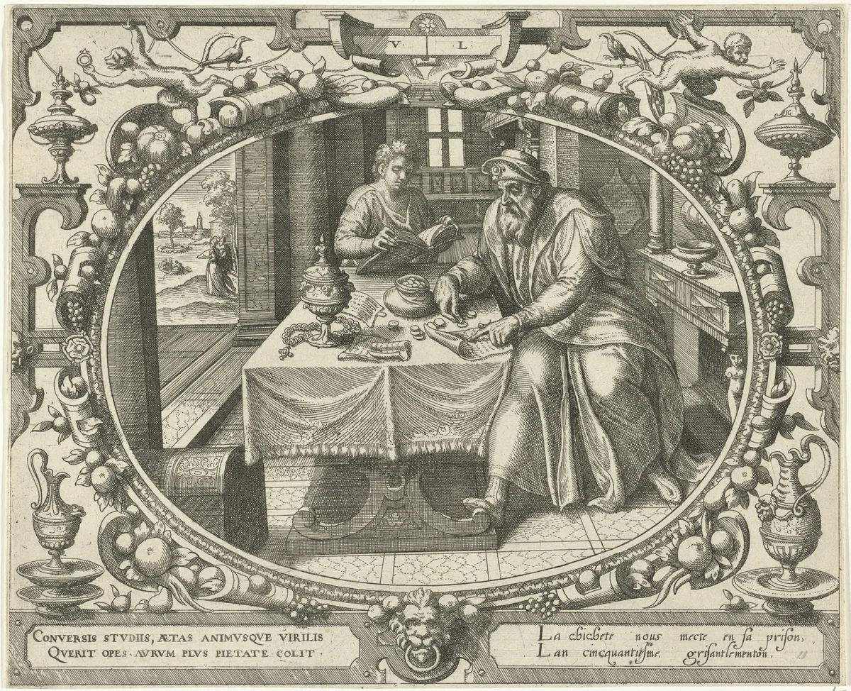 De mens op vijftigjarige leeftijd by Gerard van Groeningen, print, 1569-1575