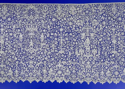Strip of Needlepoint Lace with a Man Holding a Sceptre Between Two Crowns by anonymous, other, 1685-1695