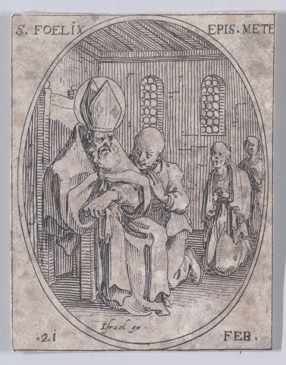 S. Polycarpe (St. Polycarp), February 23rd, from "Les Images De Tous Les Saincts et Saintes de L'Année" (Images of All of the Saints and Religious Events of the Year) by Jacques Callot, print, 1636