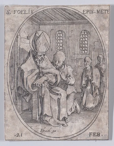S. Polycarpe (St. Polycarp), February 23rd, from "Les Images De Tous Les Saincts et Saintes de L'Année" (Images of All of the Saints and Religious Events of the Year) by Jacques Callot, print, 1636