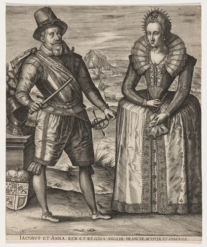 James I and Anne of Denmark by Johan Wierix, print, 1549-1615