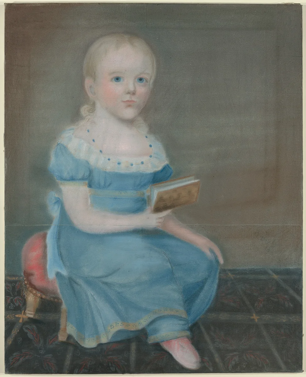 Portrait of a Girl with Blue Eyes and Blue Dress by B. Doyle, drawing, 1820