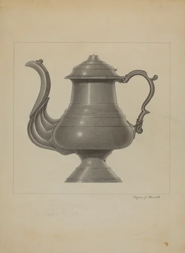 Pewter Coffee Pot by Eugene Barrell, index of american design, 1936