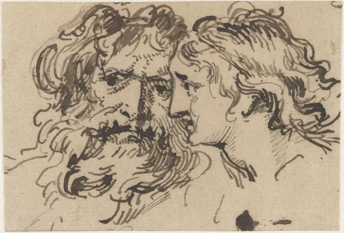 Hoofd van een oude man en een jonge vrouw by Jacob de Wit, drawing, 1705-1754